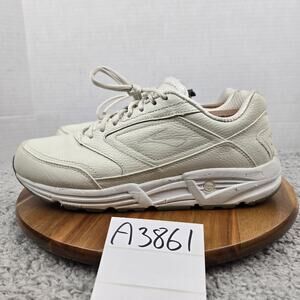 Brooks Mens 10.5D Addiction Walker White Leather Comfort Walking Lace Up Shoe